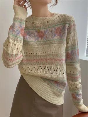 Toleet New 2023 Knitted Oversized Wild Cut Out Floral Fashionable Vintage Women Autumn Winter Sweater Pullovers Tops