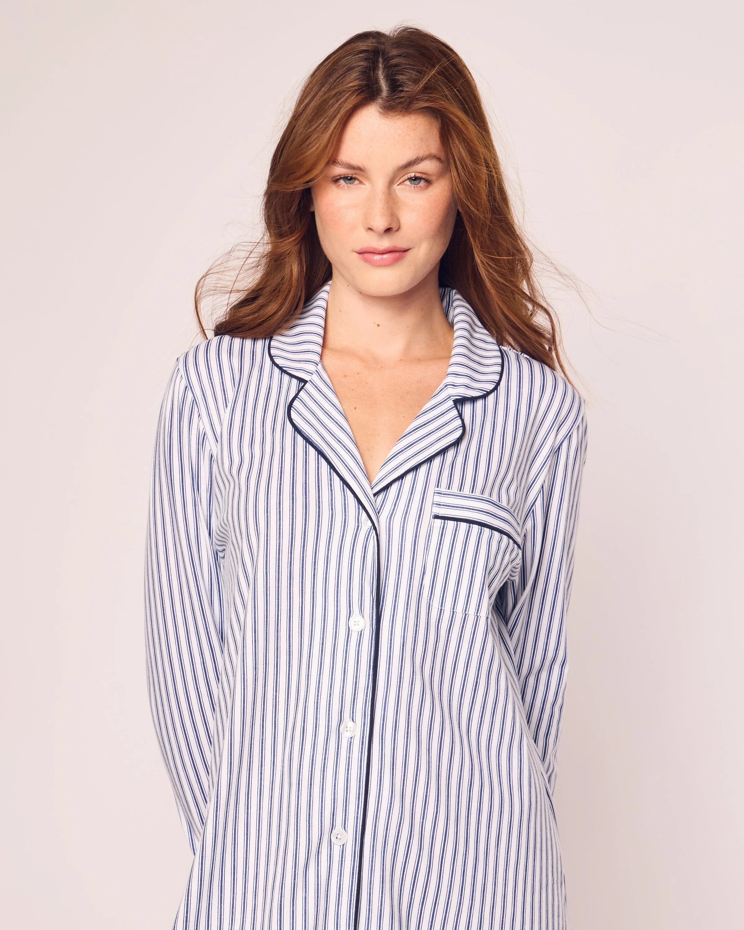 Women's Pima Nightshirt | Navy French Ticking