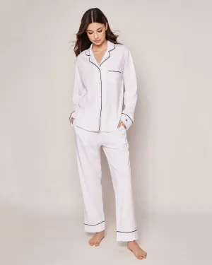 Women's Pima Pajama Set | White with Navy Piping