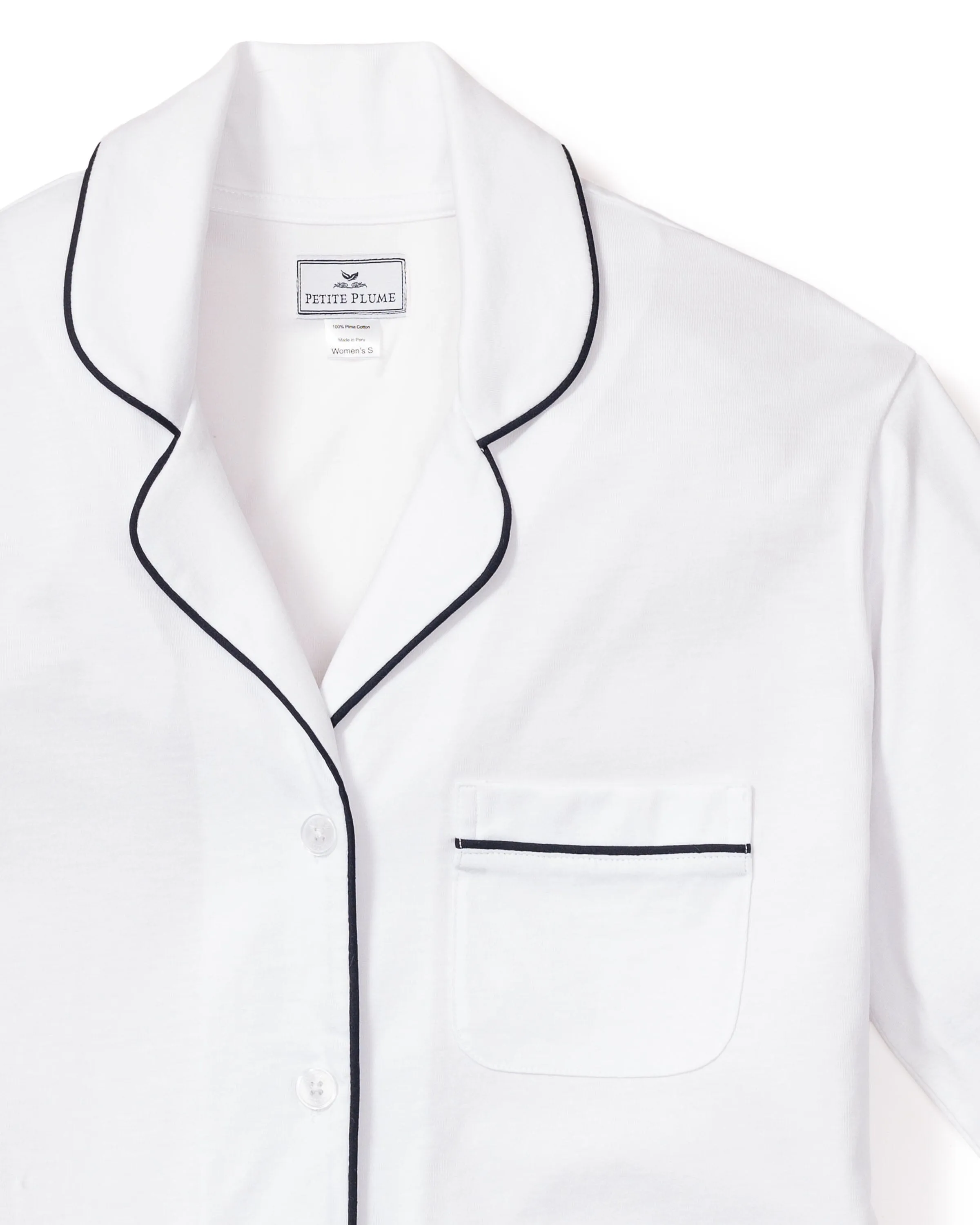 Women's Pima Pajama Set | White with Navy Piping