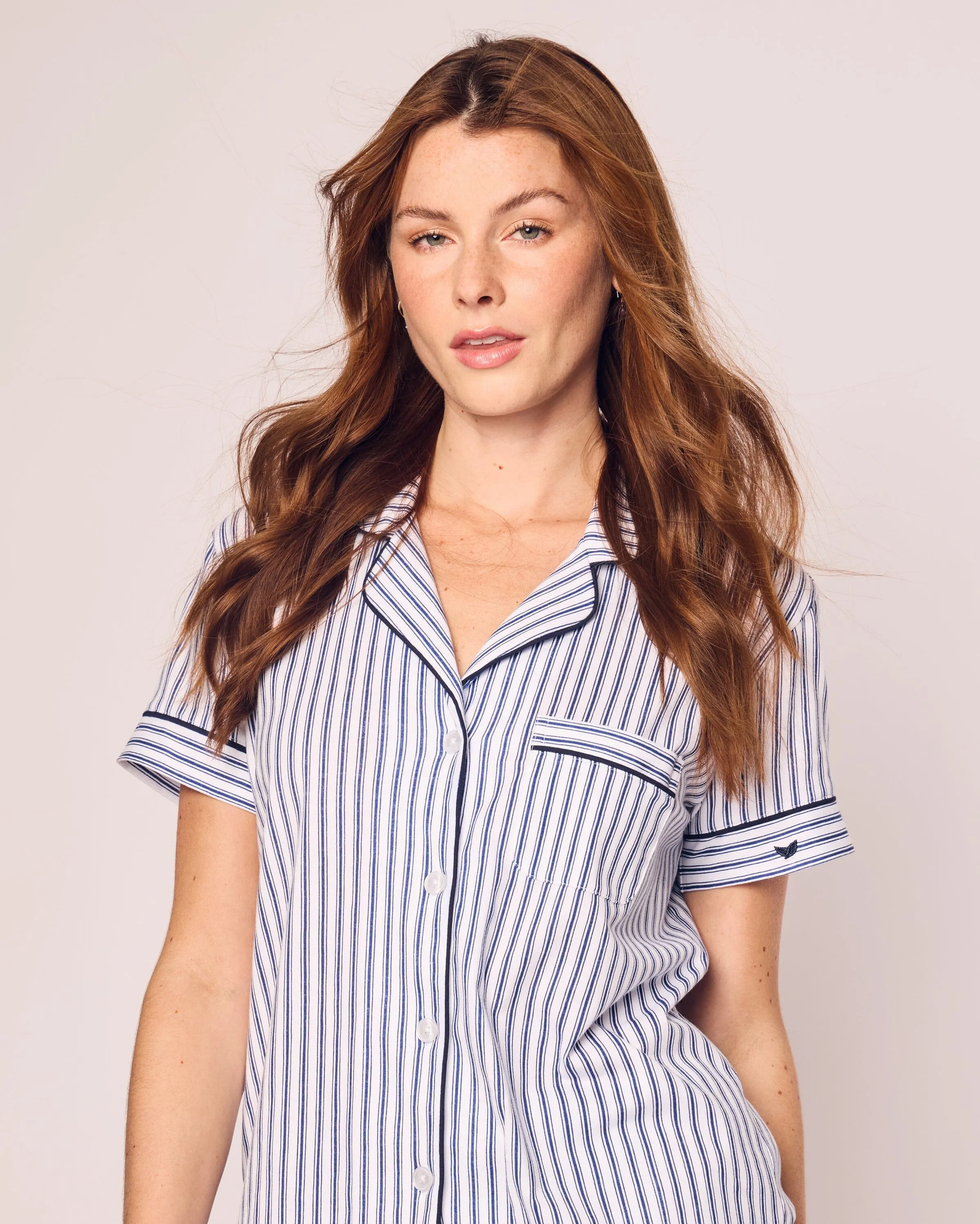 Women's Pima Pajama Short Set | Navy French Ticking