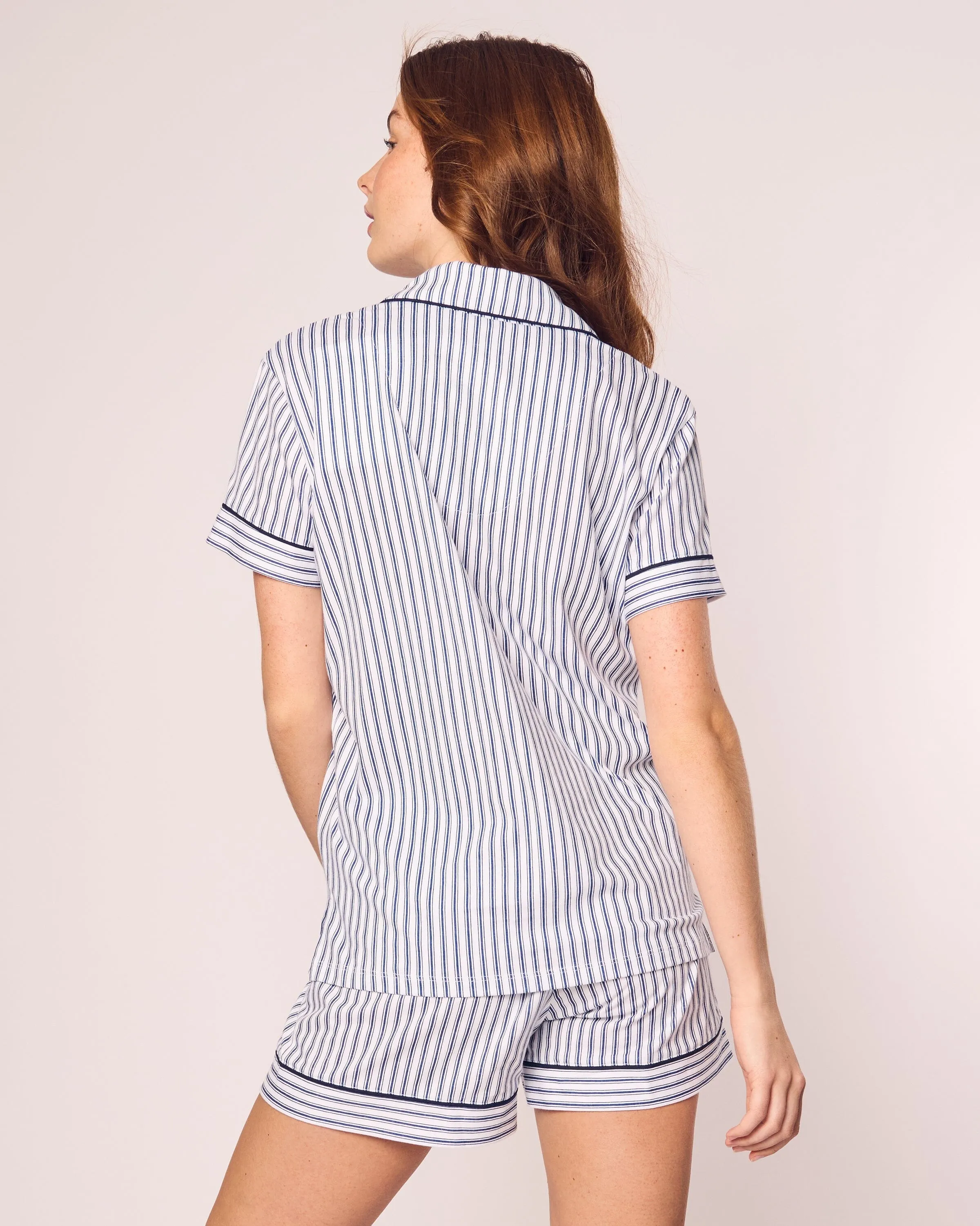 Women's Pima Pajama Short Set | Navy French Ticking