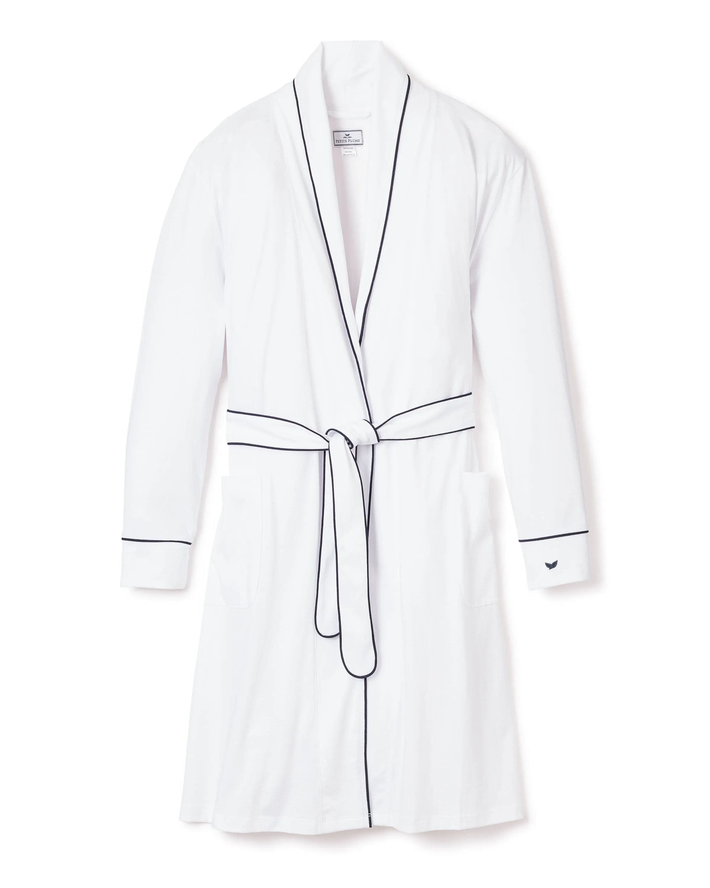 Women's Pima Robe | White with Navy Piping