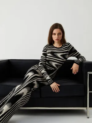 Zebra Print Long Trendy Sleeve Sweater Dress